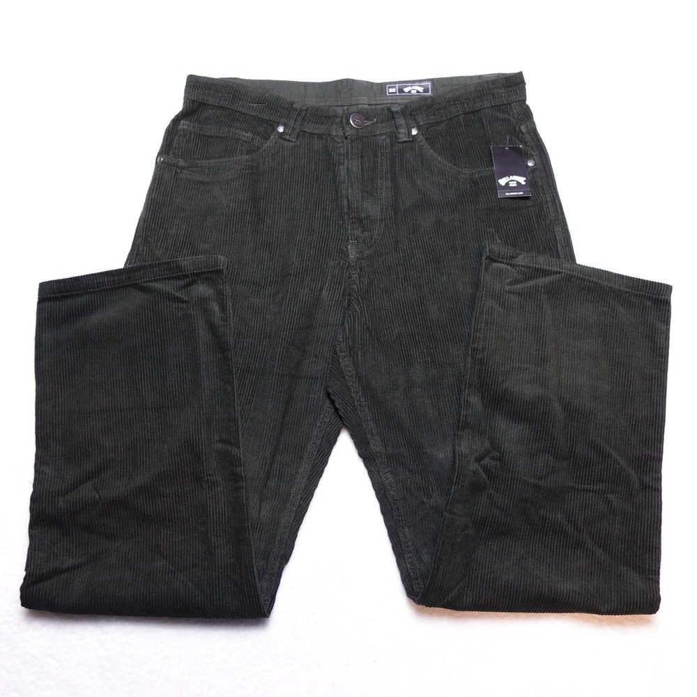 Billabong The 55 Cord Pant Mens 32 Charcoal Green Corduroy Straight Leg NEW